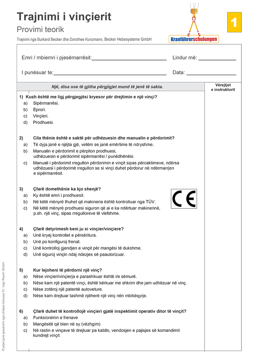 Prüfungsfragen kranschein Termine 2021